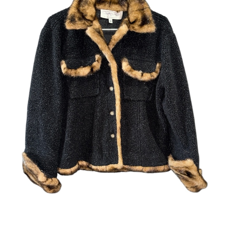 Tasha Polizzi Black Jacket with Brown Faux Fur Trim, Vintage, Boho Western, med.